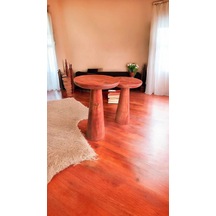 Ahşap Yan Sehpa Seti Doğal Masif 2 Li Maun Renk Zigon Fiskos