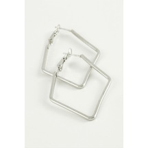 Dörtgen - 429 - Halka Küpe 6 Cm - Nazblsmm - Gümüş Rengi