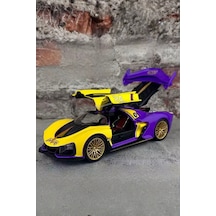 Sesli Işıklı Buhar Atan Metal Die Cast Model Sarı Spor Oyuncak Araba 20x8x5 Cm Çok Renkli