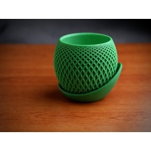 3d Baskı Küre Saksı - Kafes Dokulu İki Parçalı Dekoratif Saksı - Yeşil-yeşil Çok Renkli