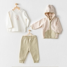 Andywawa Baby Casual 3'lü Bebek Takımı AC24074 Bej - Haki