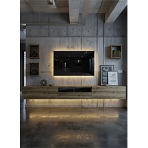 Resital Duvara Monte Ledli 270 Cm Tv Ünitesi Duvar Raflı - Ll6027 Ceviz