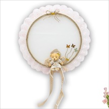 Süslebabypartystore Güpürlü Ve Ayıcıklı 37Cm Kasnak Kapı Süsü - Pembe