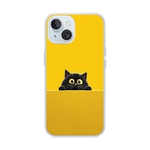 İphone 15 Uyumlu Sarı Gözlü Kedi Baskılı Silikon Kılıf