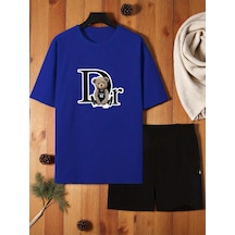 Uyguntarz Unisex Dr. Ayı Tasarım Basklı Tshirt Şort Takımı Mavi