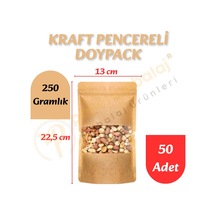 Kraft Pencereli Doypack 13x22,5x7 Cm 50 Adet