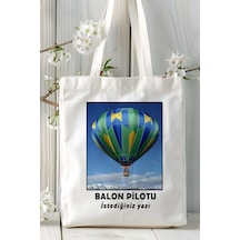 Art Hediye Balon Pilotu Baskılı Bez Omuz Çantası Kişiye Özel Model 4 Çok Renkli