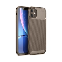 Apple iPhone Uyumlu 11 Kılıf Auto Focus Karbon Kapak - Kahverengi Bz8683140840242