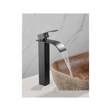Rena Design Siyah Çanak Lavabo Bataryası Oval Çıkış Havza Model Uzun/yüksek Lavabo Musluğu Çift Girişli