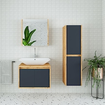 Banos Roomart Lavabolu Ahşap-Antrasit 65Cm Banyo Dolabı+Aynalı+Bo Antrasit
