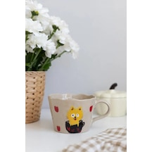 Perex Kedi Figürlü Kupa, Seramik Kupa, Kalp Desenli Kupa 312703845 Bej