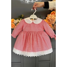Bebe Yaka Dantel Detaylı Çiçekli Kız Çocuk Bebek Pamuklu Elbise 3 Renk 001