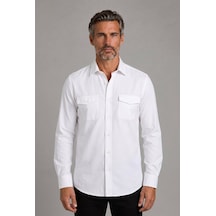Bisse Beyaz Regular Fit Pamuk Düğmeli Paşa Yaka Gömlek Gmok3ps224002 D01