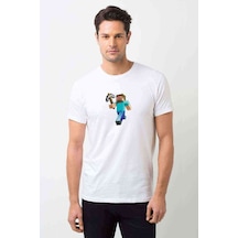 Minecraft Steve Baskılı Beyaz Erkek Tshirt