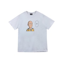 Saitama Anime Baskılı Unisex %100 Pamuk Beyaz T-shirt Beyaz
