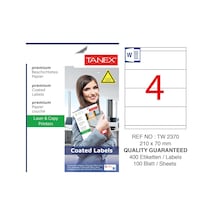 Tanex TW-2370 210x70mm Kuşe Lazer Etiket 100 Lü Paket