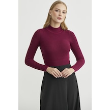 Sementa Yarım Balıkçı Fitilli Bodysuit Triko Kazak - Bordo Bordo