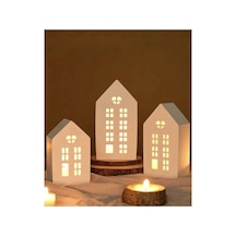 3 Lü Kış Evi 3 Adet Pilli Tealight Mumluk Dahil 21cm-19cm-16 Cm