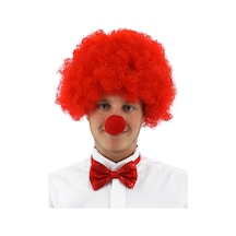 Kırmızı Renk Kıvırcık Afro Bonus Peruk Takma Saç Ve Kırmızı Burun Seti