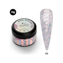 Momo Professional Ariel Builder Gel Nail Art İçin Protez Tırnak Jeli No.02 Şeffaf Holografik Pembe Yeşil Simli 10 Gr