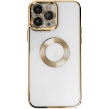 Apple Uyumlu iPhone 13 Pro Max Yanları Renkli Lens Korumalı Logo Gösteren Şeffaf Luxury Silikon Kılıf - Mavi