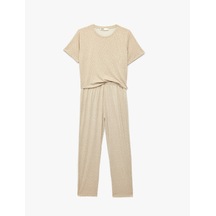 Koton Rahat Kalıp Bisiklet Yaka Kısa Kollu Pijama Takımı Kahverengi Desenli 7wlk40106mk