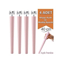 4 Adet Ahşap Ayak 40 Cm Açık Pembe M8 Civatalı Bağlantı Aparatlı Mobilya Tabure Sehpa Masa Destek Ayağı Pembe
