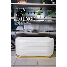Lungo Long Line Beyaz Puf- 90cm Gold Kaplama Kapitoneli Luxery Pofuduk Oturma Pufu&Makyaj Puff&Bench