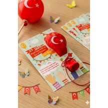 10 Adet Balon ve 23 Nisan Tebrik Kartı 10'lu Set Türk Bayraklı Balon