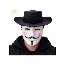 NessiWorld Maske Ve Şapka Seti Anonim Stil Parti Maskesi Siyah/beyaz Set
