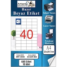 A4 Hazır Etiket 52.5x29.7 Mm 10 Sayfa 1 Paket 40 Lı Kendinden Yapışkanlı Fotokopi Lazer İnkjet Kağıdı Yazıcılar İçin Uyumlu