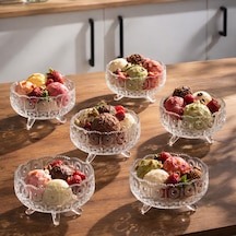 Porsima Rygx074-1 Dream Bowl 6lı Ayaklı Cam Kase Puding Tatlı Ve Dondurma Kasesi Lokumluk Şekerlik Kase Seti Çerez Kasesi 11x11cm Şeffaf
