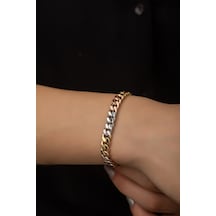 Papatya Silver Halloy Bileklik - Üç renk kaplama gourmet zincir modeli 925 ayar gümüş - UVPS200028