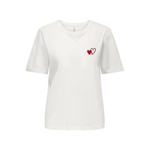 Only Onlhappy S/s Emb Top Jrs Kadın T-shirt 15370117 Beyaz