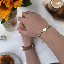 Archin Ğ Harfine Özel Siyah Taş Desenli 14 Ayar Altın Plakalı Kalp Figürlü Hediye Bileklik-351harf Ğ Archin Ğ Harfine Özel Siyah Taş Desenli 14 Ayar Altın Plakalı Kalp Figürlü Hediye Bileklik-351harf Ğ