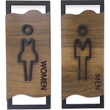 CajuArt Ahşap Desenli Modern Erkek Kadın WC Tuvalet Yönlendirme Levhası Ofis İş Duvar Dekor