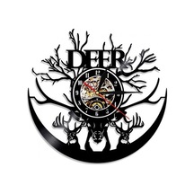 Primepickings Müzik Vinil Kayıt Duvar Saati -geyik Kafası Vinil Duvar Saati - Vinil Saat - Oturma Odası Duva A