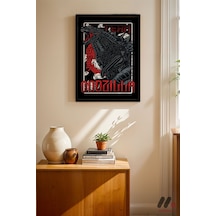 Godzilla Retro Poster, Siyah Çerçeveli Duvar Tablosu - Anime Severlere Özel Hediye