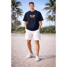 Alexander Gardi Bisiklet Yaka 3d Puf Baskılı Oversize T-shirt Lacivert
