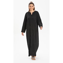 Eliş Şile Bezi Uzun Kol Şile Bezi Simli Kaftan Midi Boy Elbise Siyah