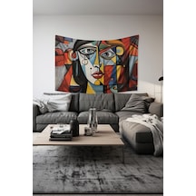 Geometrik Yüz Desenli Duvar Halısı Duvar Örtüsü Tapestry Süet Dokulu Kumaş