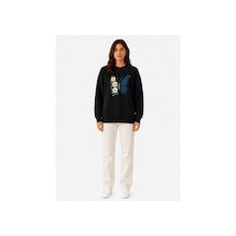 Herkesemoda Kelebekbaskı Detaylı Şardonlu 2 İplik Bisiklet Yaka Sweatshirt Siyah
