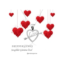 Gümüş Love Oklu Kalp Kolye - Sevgililer Gününe Özel
