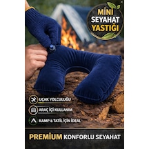 Lacivert Şişme Seyahat Boyun Yastığı Uçak Araç Kamp İçin Ergonomik Taşınabilir Travel Yastık
