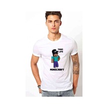 Mine Craft Thug Life Baskılı Beyaz Erkek Tshirt