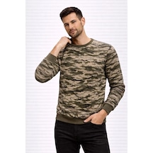 Mzpkartan Erkek Kamuflaj Desenli 2 İplik 4 Mevsim Uzun Kollu Bisiklet Yaka Sweatshirt - Kamuflaj