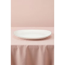 Ceyda Platin Kenarlı Porselen Kayık Tabak 30 Cm Ekru