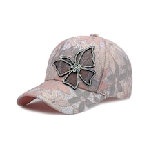Valkyrie Kadın Taşlı Kelebek Çiçek Detaylı Dantel Şapka Ayarlanabilir Spor Şapka Yazlık Baseball Cap Pembe