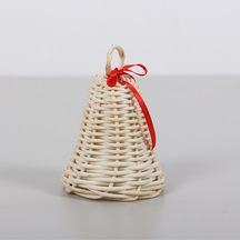 Yılbaşı Dekoru Beyaz Kurdelalı Rattan Çan 10x7 Cm