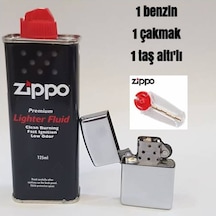 Zippo Benzin Zippo Metalik Gri Benzinli Çakmak ve Taş Set
